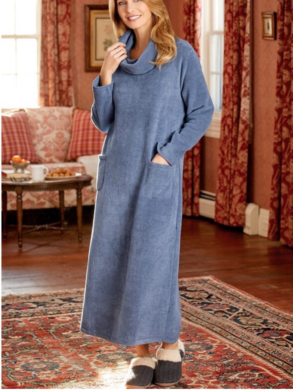 Kay Anna Ultra-soft Fleece Cowl-Neck Fleece Maxi Loungewear Dress, size XL